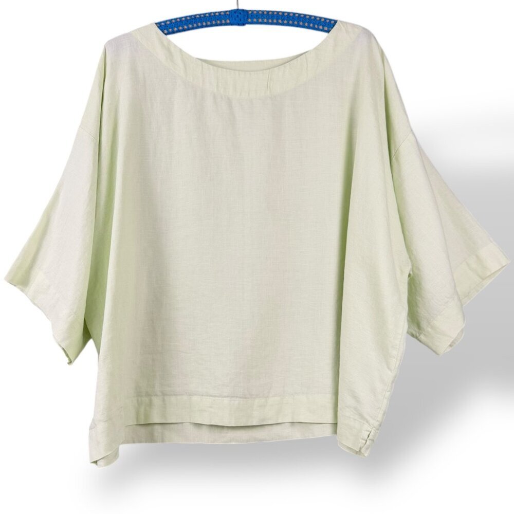 Pure Jill 100% Linen Kimono Top Womens Size L Soft Green Oversized Boxy Pullover